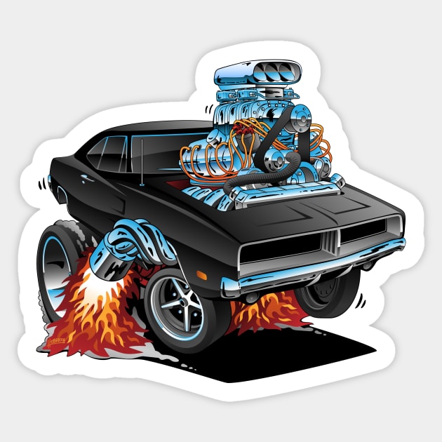 Classic 69 American Muscle Car Cartoon Sticker by hobrath